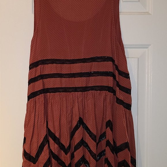 Free People Intimately Voile & Lace Tunic Brick Red & Black - Picture 7 of 8